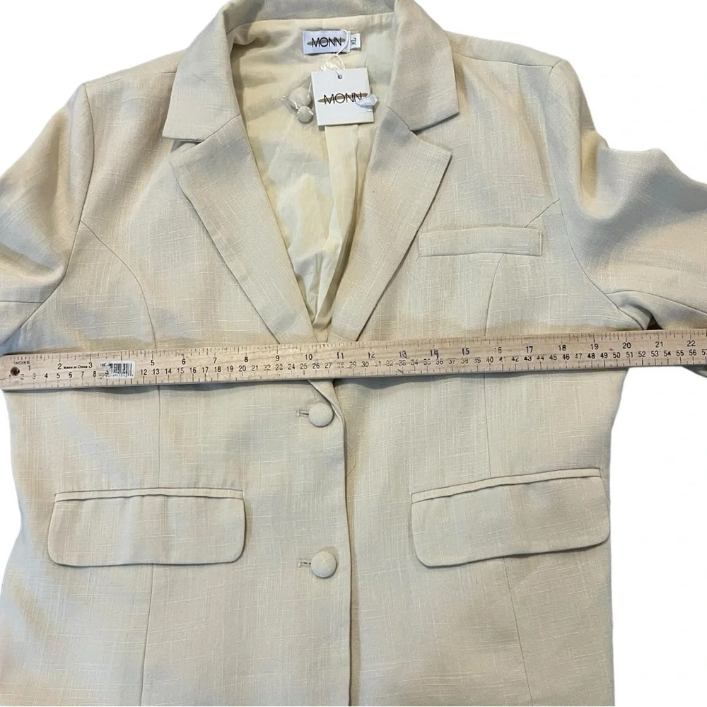 MONN Women's XL Blazer Beige Linen Cotton Brand New Career Jacket Office - Picture 5 of 10